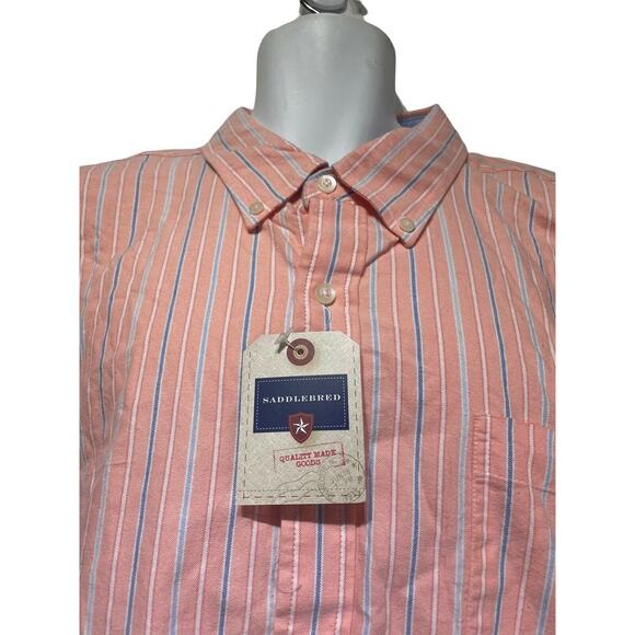 saddlebred vintage oxford pink blue stripe lkng dleeve button up shirt Size 2XL - Picture 2 of 5
